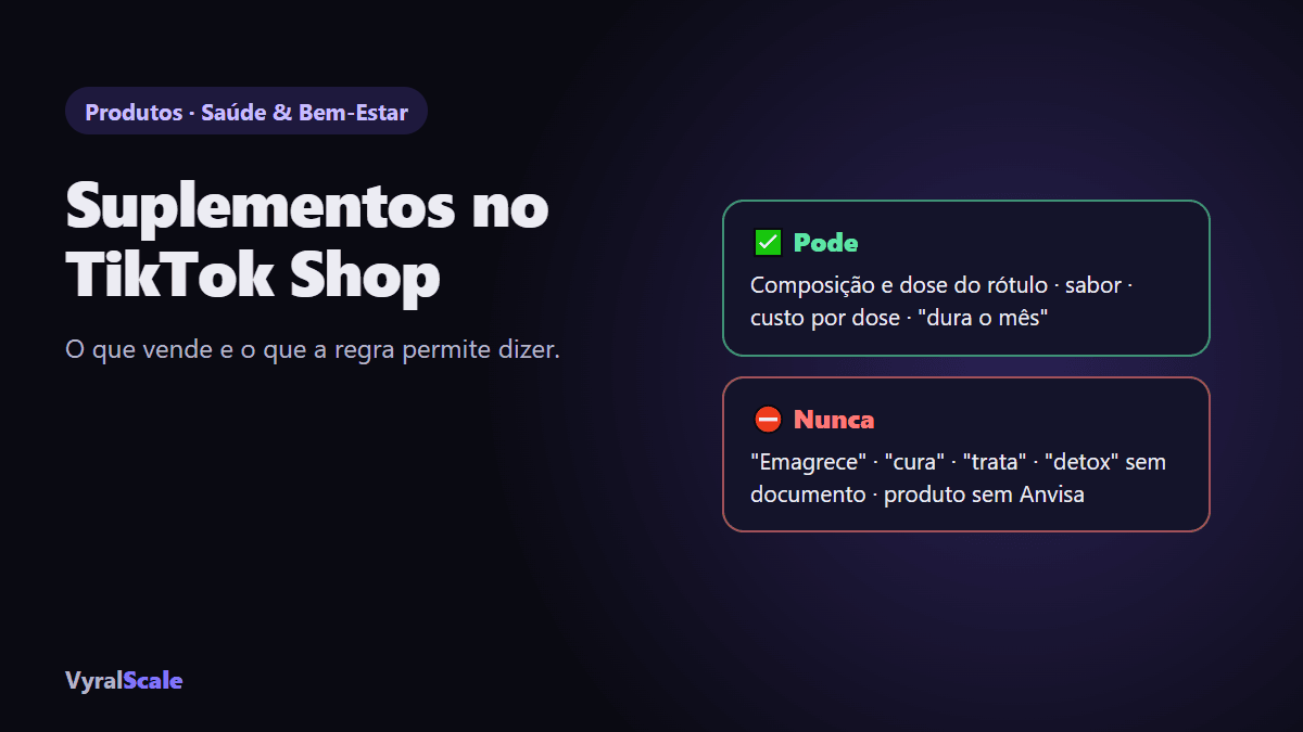 Suplementos no TikTok Shop: o que vende e o que a regra permite dizer